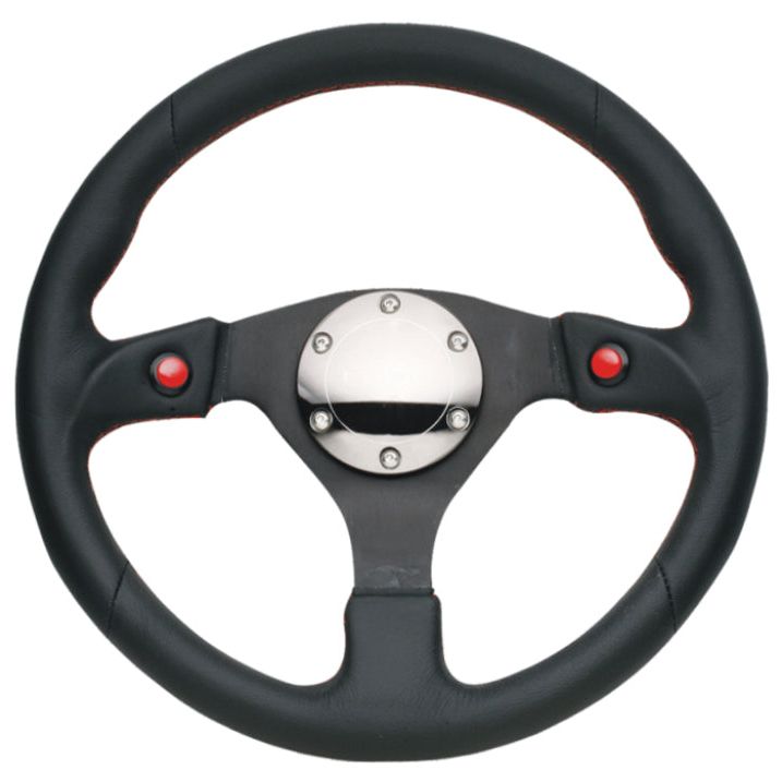 NRG Reinforced Steering Wheel (320mm) Blk Leather w/Dual Buttons-tuningsupply.com