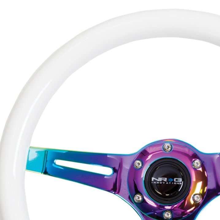 NRG Classic Wood Grain Steering Wheel (350mm) Glow-N-The-Dark Green Grip w/Neochrome 3-Spoke Center-tuningsupply.com