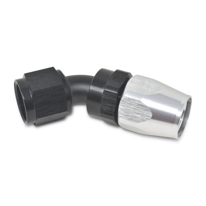 Russell Performance -6 AN Black/Silver 45 Degree Full Flow Hose End - SMINKpower Performance Parts RUS610093 Russell