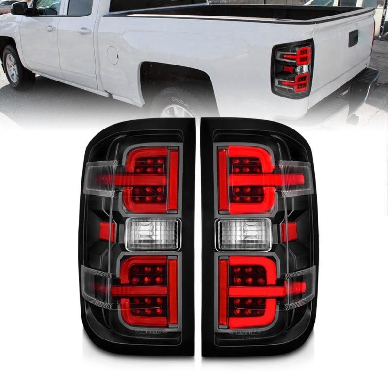 ANZO 15-19 Chevy Silverado 2500HD/3500HD (Halgn Only) LED Tail Lights w/Black Light Bar & Clear Lens-tuningsupply.com