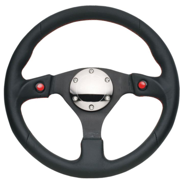 NRG Reinforced Steering Wheel (320mm) Blk Leather w/Dual Buttons-tuningsupply.com