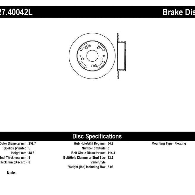 StopTech 02-06 Acura RSX Incl. Type S / 97-01 Integra Type R Slotted & Drilled Left Rear Rotor-Brake Rotors - Slot & Drilled-Stoptech-STO127.40042L-SMINKpower Performance Parts