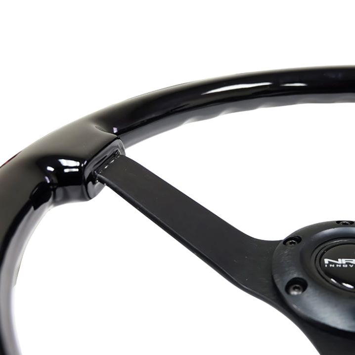 NRG Reinforced Steering Wheel (350mm / 3in. Deep) Black w/Black Chrome Solid 3-Spoke Center-tuningsupply.com