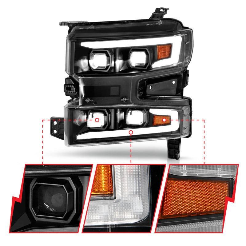 ANZO 19-22 Chevrolet Silverado 1500 LED Proj HL w/Lgt Bar SwBk Seq. Blk w/In. Light - Passenger Side-tuningsupply.com