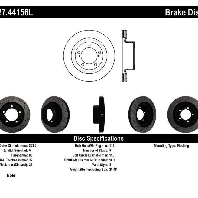 StopTech 07-09 Toyota Tundra / 08-09 Toyota Sequoia Front Left Slotted & Drilled Rotor-Brake Rotors - Slot & Drilled-Stoptech-STO127.44156L-SMINKpower Performance Parts