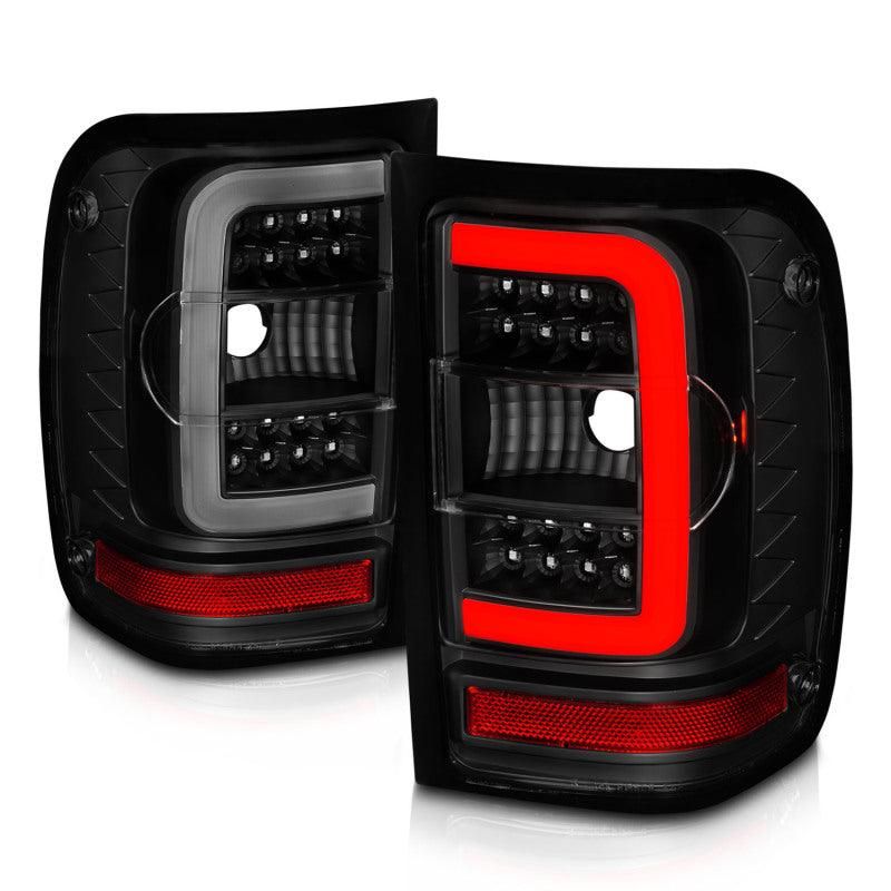 ANZO 01-11 Ford Ranger LED Taillights - Black Housing w/ Smoke Lens & Light Bar-tuningsupply.com