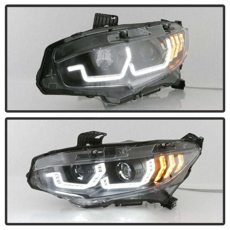 Spyder 16-18 Honda Civic 4Dr w/LED Seq Turn Sig Lights Proj Headlight - Black - PRO-YD-HC16-SEQ-BK - SMINKpower Performance Parts SPY5086099 SPYDER