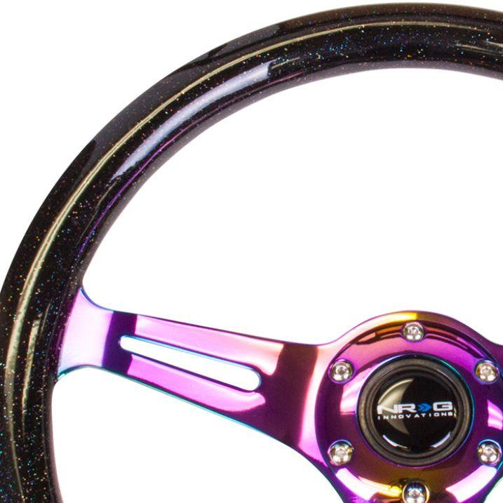 NRG Classic Wood Grain Steering Wheel (350mm) Black Sparkle/Galaxy Color w/Neochrome 3-Spoke-tuningsupply.com