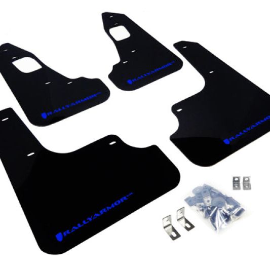 Rally Armor 08-17 Mitsubishi EVO X Black UR Mud Flap w/ Blue Logo-tuningsupply.com