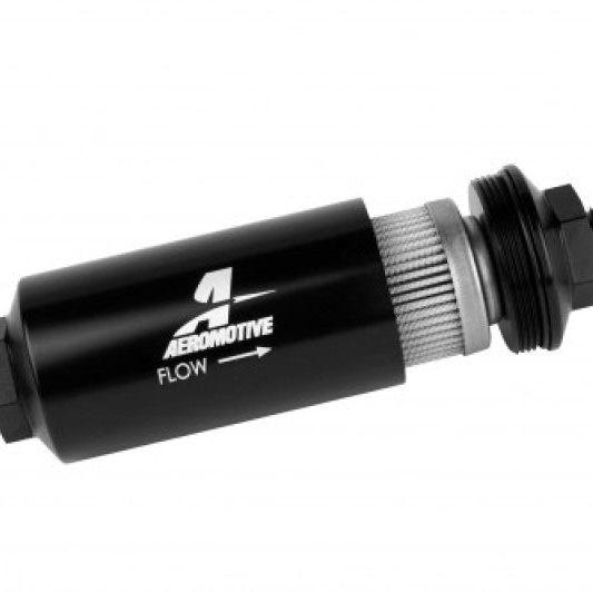 Aeromotive In-Line Filter - (AN -8 Male) 40 Micron Stainless Mesh Element Bright Dip Black Finish-tuningsupply.com