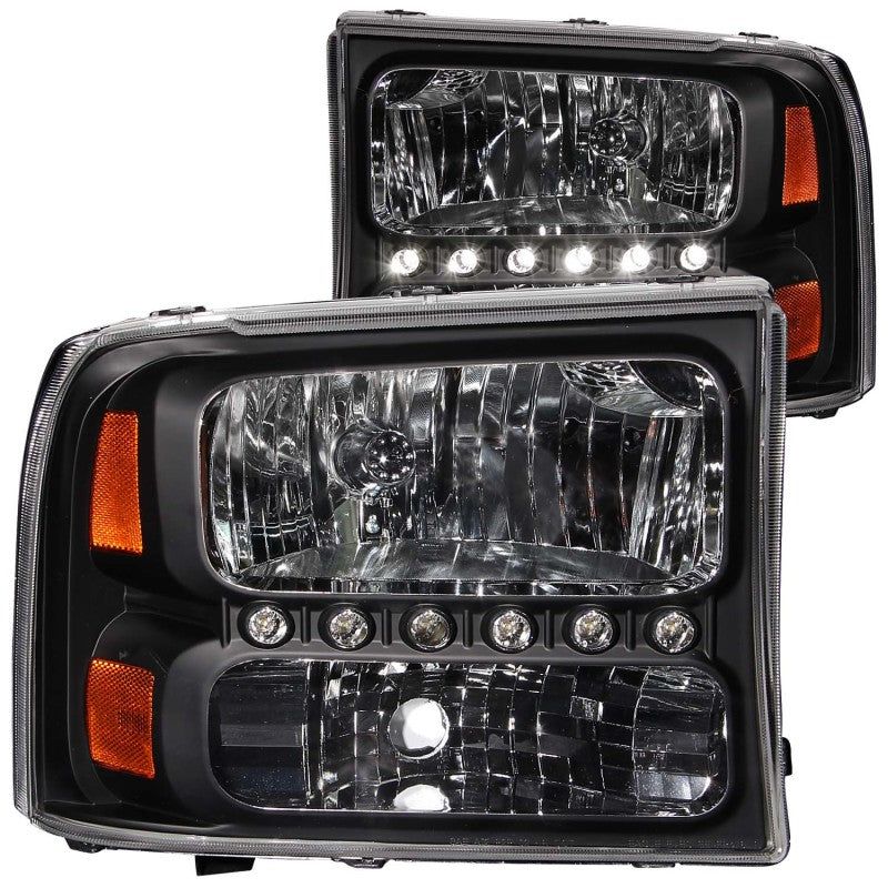 ANZO 2000-2004 Ford Excursion Crystal Headlights Black w/ LED 1pc-tuningsupply.com