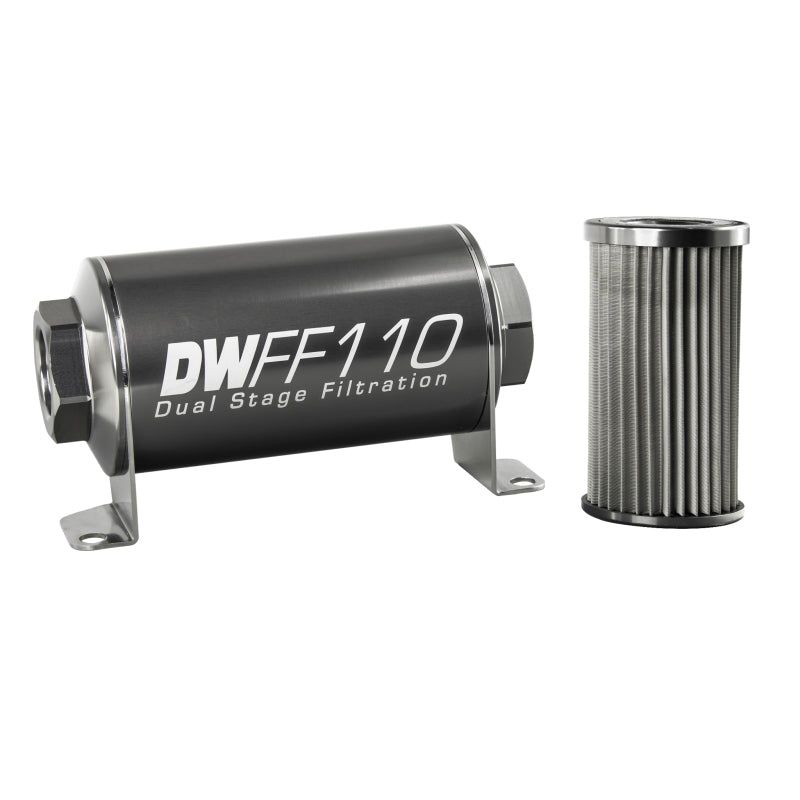 DeatschWerks Stainless Steel 10AN 10 Micron Universal Inline Fuel Filter Housing Kit (110mm)-tuningsupply.com