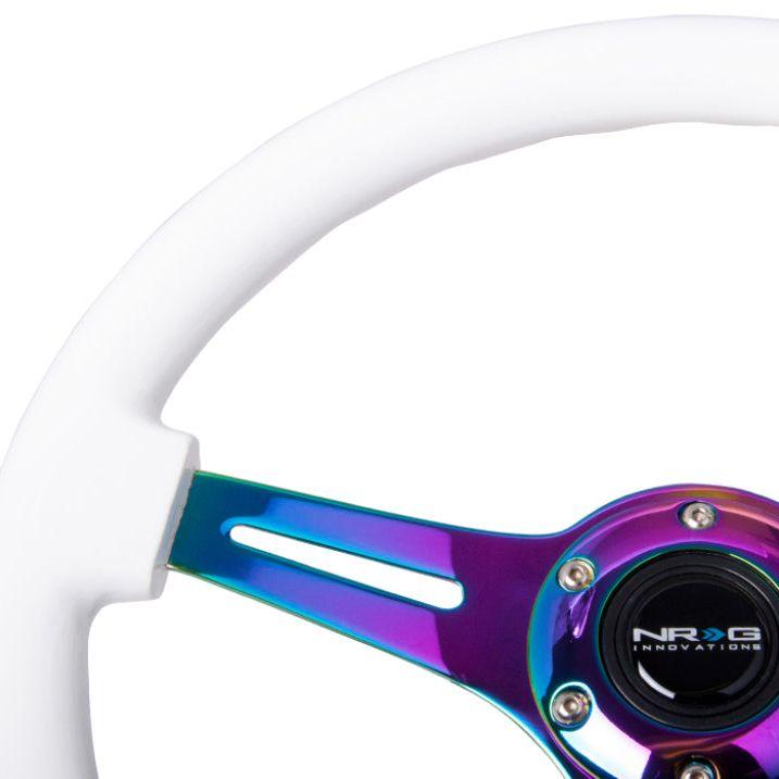 NRG Classic Wood Grain Steering Wheel (350mm) White Paint Grip w/Neochrome 3-Spoke Center-Steering Wheels-NRG-NRGST-015MC-WT-SMINKpower Performance Parts