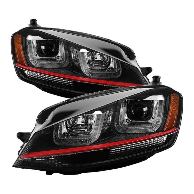 Spyder Volkswagen Golf VII 14-16 Projector Headlights DRL LED Red Stripe Blk PRO-YD-VG15-RED-DRL-BK - SMINKpower Performance Parts SPY5080592 SPYDER