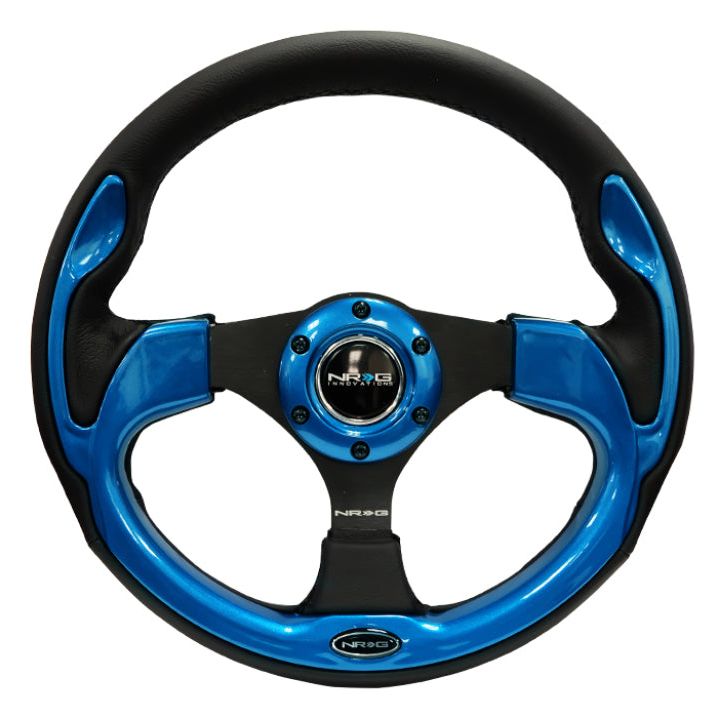 NRG Reinforced Steering Wheel (320mm) Blk w/Blue Trim-tuningsupply.com