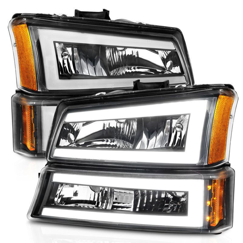 ANZO 2003-2006 Chevrolet Silverado 1500 Crystal Headlights w/ Light Bar Black Housing-tuningsupply.com