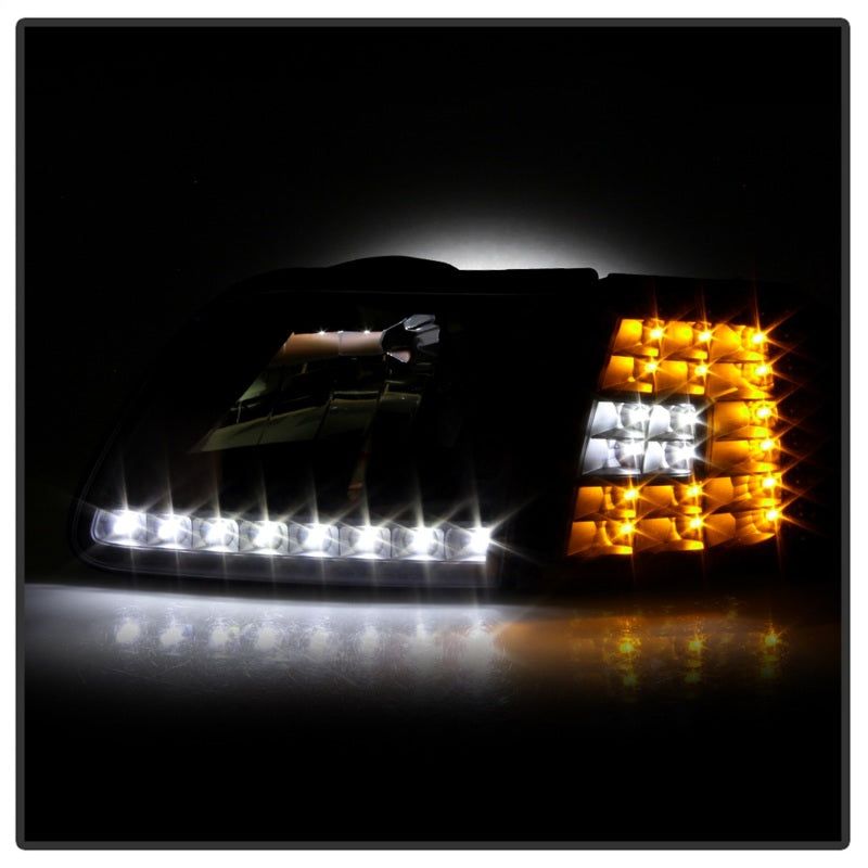 Xtune Ford F150 97-03 Crystal Headlights w/ Clear LED Corners Black HD-ON-FF15097-LED-SET-BK-Headlights-SPYDER-SPY5014184-SMINKpower Performance Parts