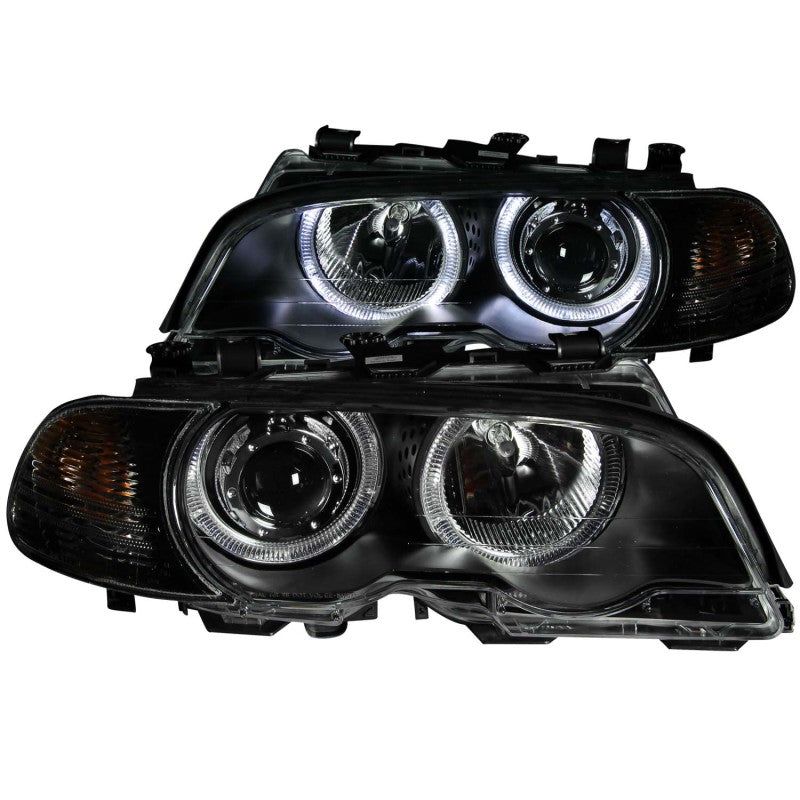 ANZO 2000-2003 BMW 3 Series E46 Projector Headlights w/ Halo Black-tuningsupply.com