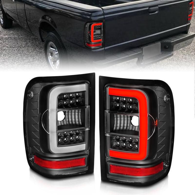 ANZO 2001-2011 Ford  Ranger LED Tail Lights w/ Light Bar Black Housing Clear Lens-tuningsupply.com