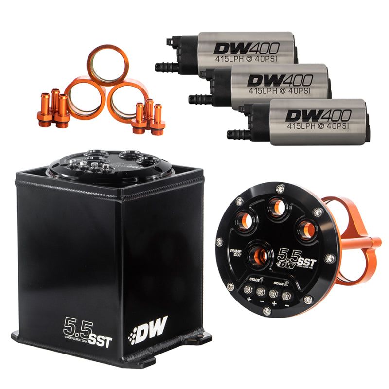 DeatschWerks 5.5L Modular Surge Tank Includes 3 DW400 Fuel Pumps-tuningsupply.com