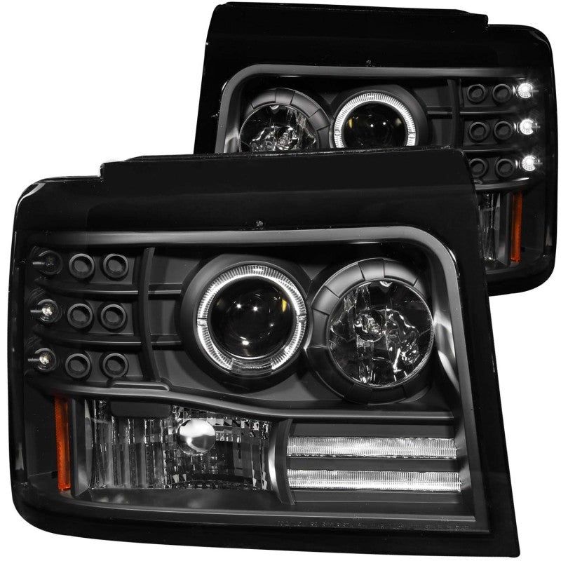 ANZO 1992-1996 Ford F-150 Projector Headlights w/ Halo Black w/ Side Markers and Parking Lights-tuningsupply.com