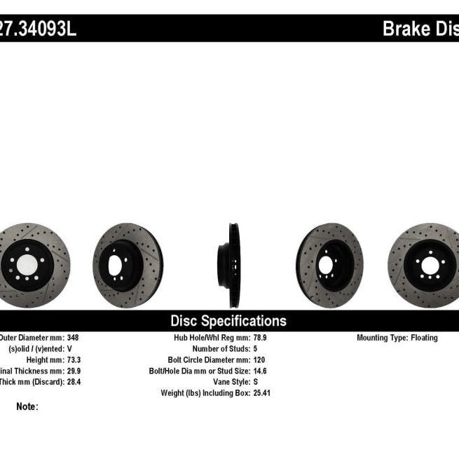 StopTech 07-09 BMW 335 (E90/E92/E93) Slotted & Drilled Left Front Rotor-Brake Rotors - Slot & Drilled-Stoptech-STO127.34093L-SMINKpower Performance Parts