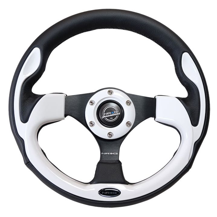 NRG Reinforced Steering Wheel (320mm) Blk w/White Trim & 4mm 3-Spoke-tuningsupply.com