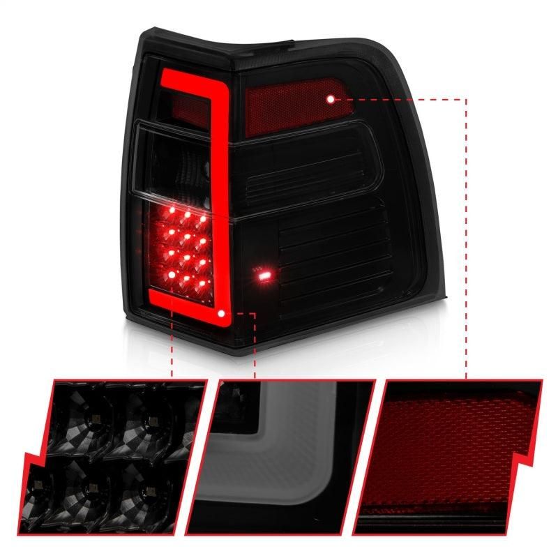 ANZO 07-17 Ford Expedition LED Taillights w/ Light Bar Black Housing Smoke Lens-tuningsupply.com