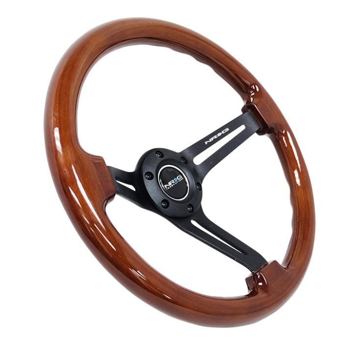 NRG Reinforced Steering Wheel (350mm / 3in. Deep) Brown Wood w/Blk Matte Spoke/Black Center Mark-Steering Wheels-NRG-NRGRST-018BR-BK-SMINKpower Performance Parts