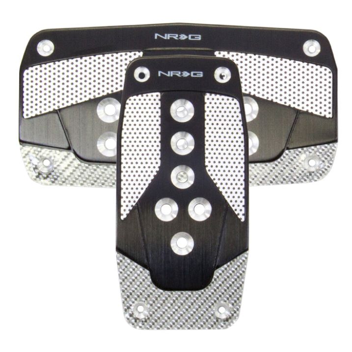 NRG Aluminum Sport Pedal A/T - Black w/Silver Carbon - SMINKpower Performance Parts NRGPDL-450BK NRG