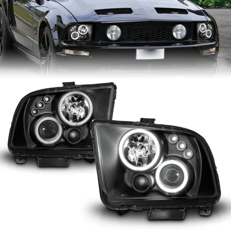 ANZO 2005-2009 Ford Mustang Projector Headlights w/ Halo Black-tuningsupply.com