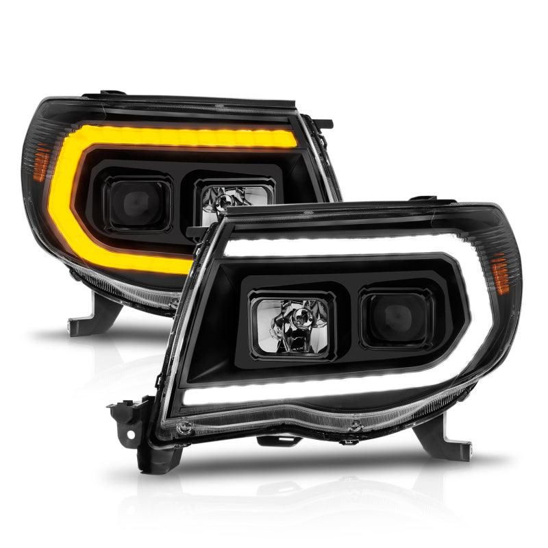 ANZO 05-11 Toyota Tacoma Projector Headlights w/Light Bar Switchback Black Housing-tuningsupply.com