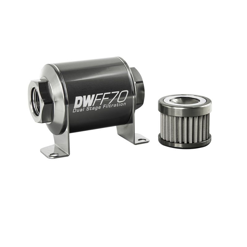 DeatschWerks Stainless Steel 8AN 100 Micron Universal Inline Fuel Filter Housing Kit (70mm)-tuningsupply.com