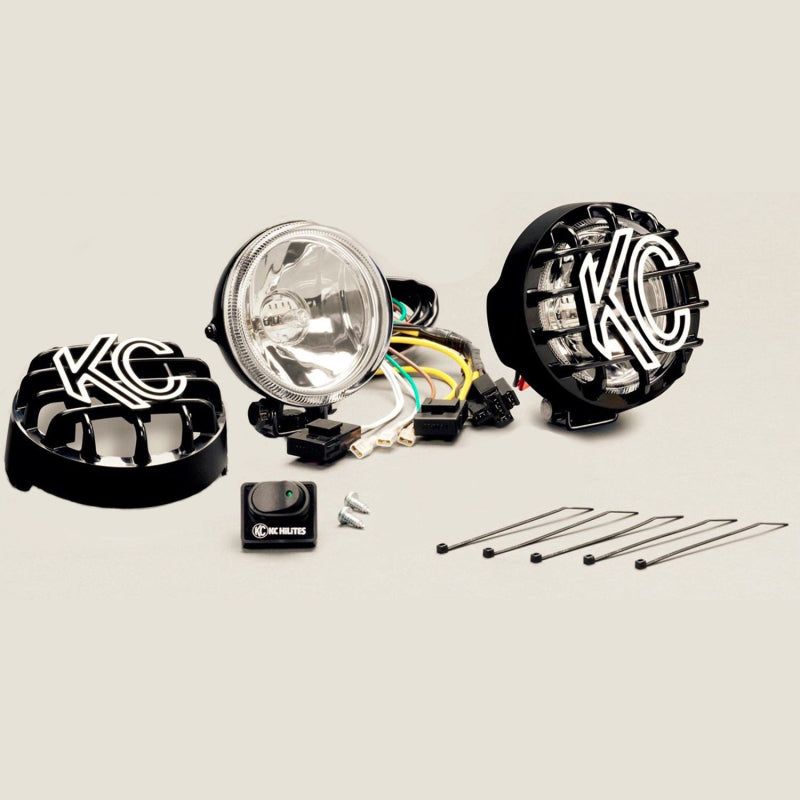 KC HiLiTES Rally 400 4in. Round Halogen Light 55w Spread Beam (Pair Pack System) - Black-tuningsupply.com