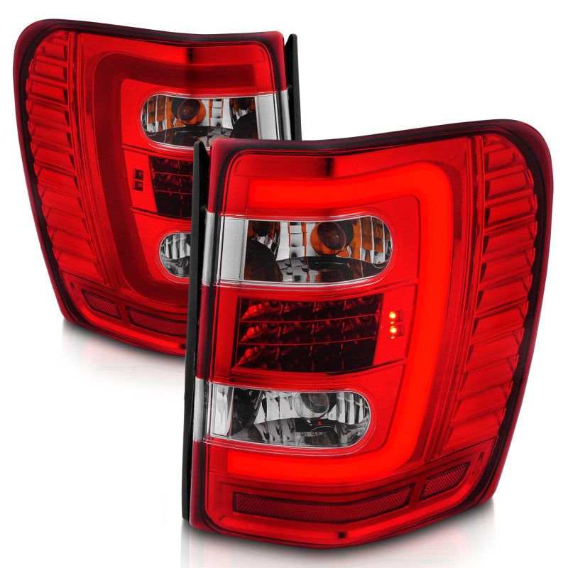 ANZO 1999-2004 Jeep Grand Cherokee LED Tail Lights w/ Light Bar Chrome Housing Red/Clear Lens-tuningsupply.com