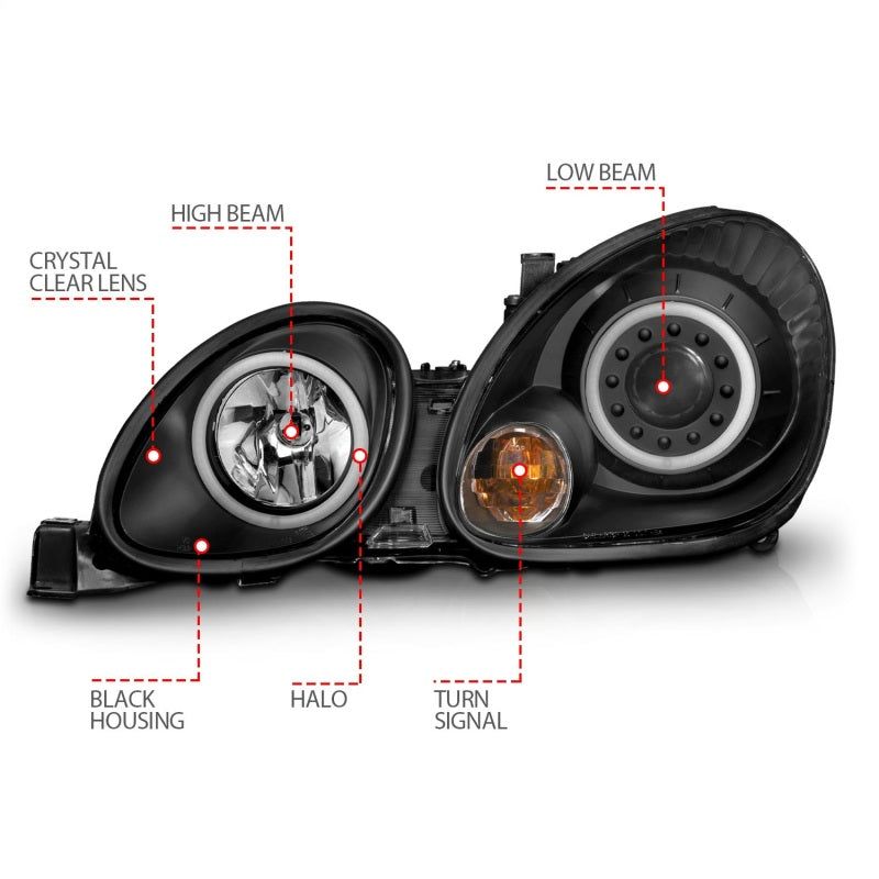 ANZO 1998-2005 Lexus Gs300 Projector Headlights w/ Halo Black-tuningsupply.com