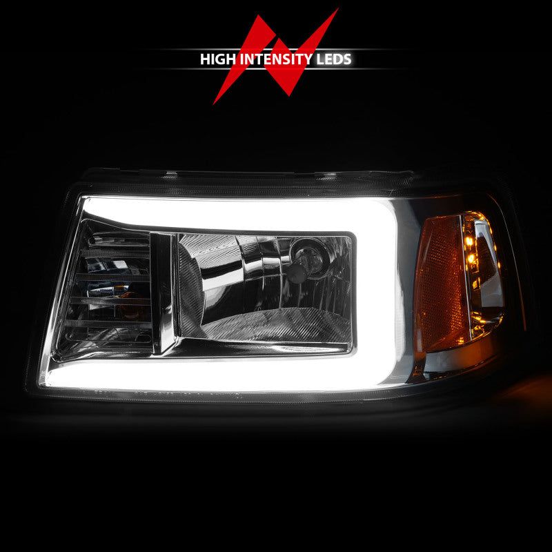 ANZO 2001-2011 Ford Ranger Crystal Headlights w/ Light Bar Chrome Housing-tuningsupply.com