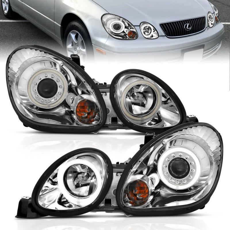 ANZO 1998-2005 Lexus Gs300 Projector Headlights w/ Halo Chrome-tuningsupply.com