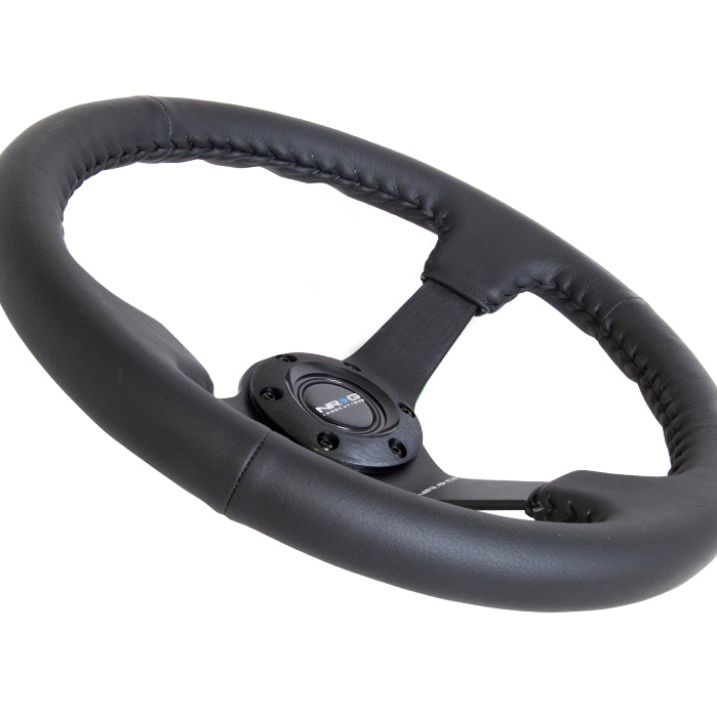 NRG Reinforced Steering Wheel (350mm / 3in. Deep) Bk Leather w/Bk BBall Stitch (Odi Bakchis Edition)-tuningsupply.com