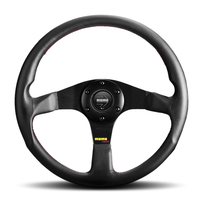 Momo Tuner Steering Wheel 320 mm - Black Leather/Red Stitch/Black Spokes - SMINKpower Performance Parts MOMTUN32BK0B MOMO