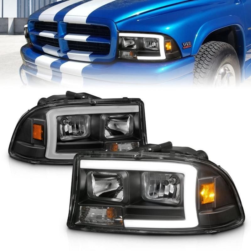 ANZO 97-04 Dodge Dakota/Durango Crystal headlight Set w/ Light Bar Black Housing-tuningsupply.com