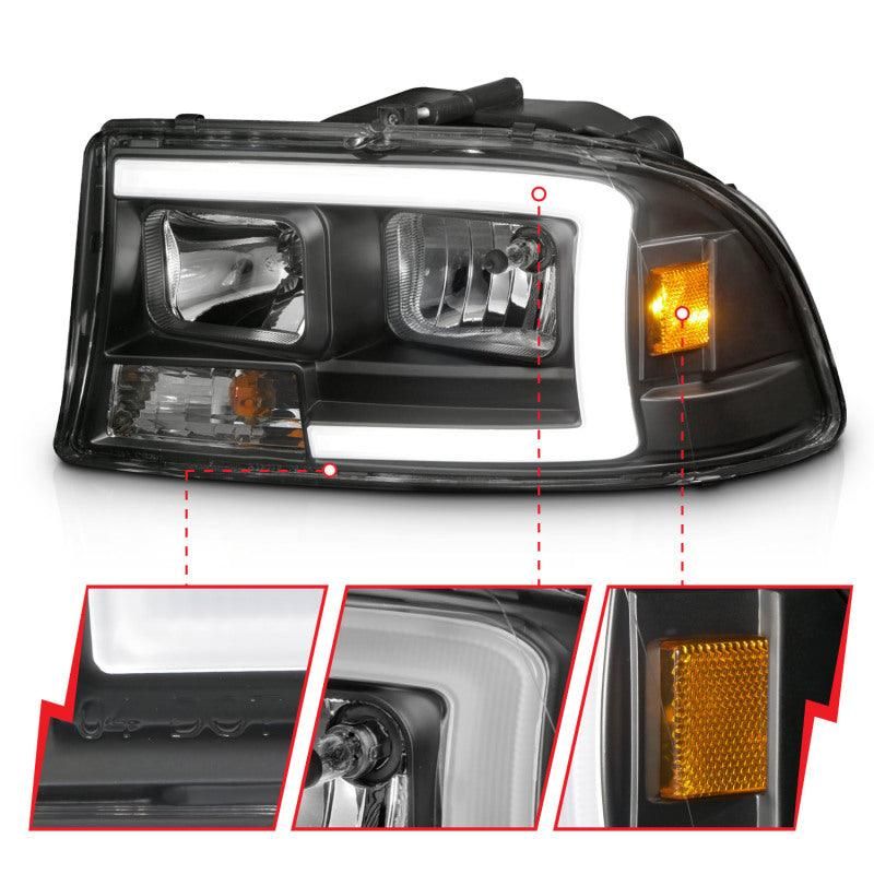 ANZO 97-04 Dodge Dakota/Durango Crystal headlight Set w/ Light Bar Black Housing-tuningsupply.com