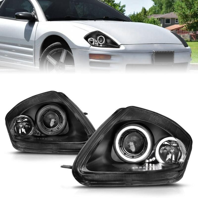 ANZO 2000-2005 Mitsubishi Eclipse Projector Headlights w/ Halo Black-tuningsupply.com