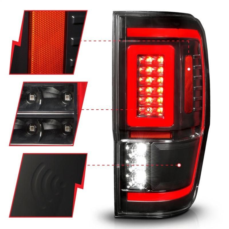 ANZO 19-22 Ford Ranger Full LED Taillights w/ Lightbar Sequential Signal Black Housing/Clear Lens-tuningsupply.com