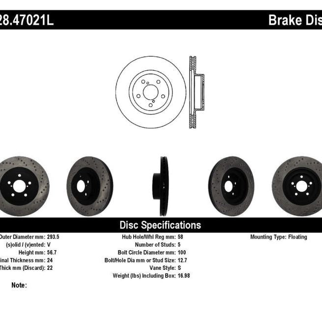 StopTech Drilled Sport Brake Rotor-Brake Rotors - Drilled-Stoptech-STO128.47021L-SMINKpower Performance Parts