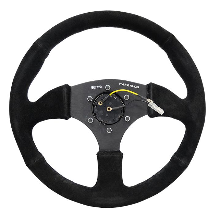 NRG Reinforced Steering Wheel (350mm / 2.5in. Deep) Blk Suede Comfort Grip w/5mm Matte Blk Spokes-tuningsupply.com