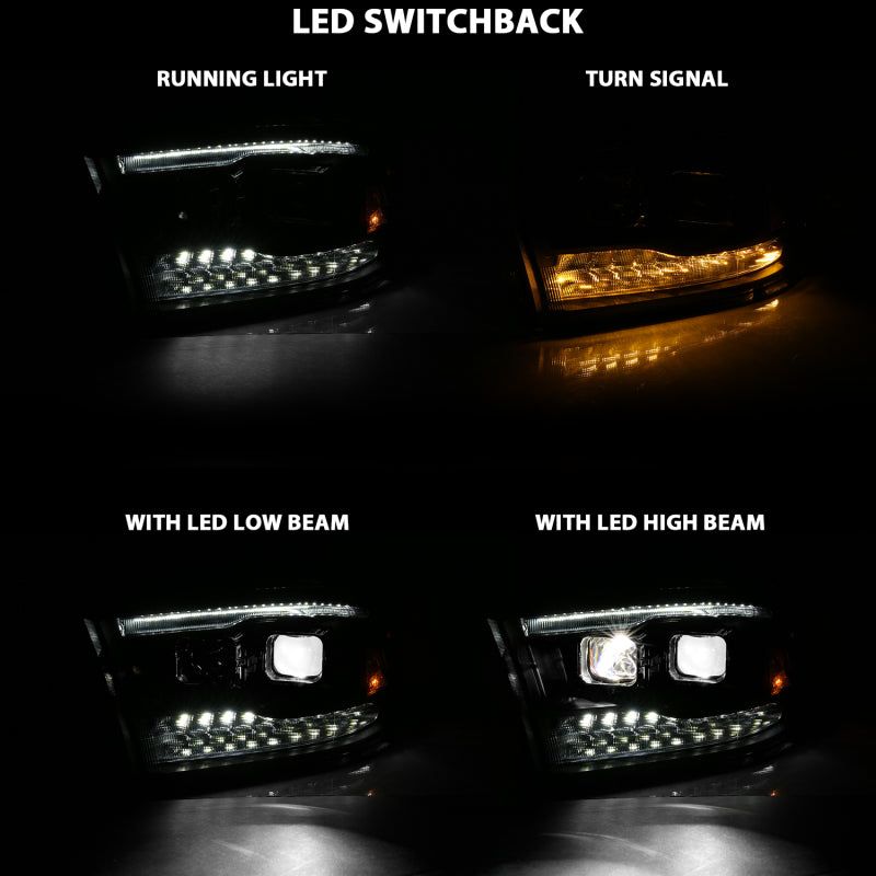 ANZO 2009-2018 Dodge Ram 1500 Led Projector Plank Style Switchback H.L Halo Black Amber (OE Style)-tuningsupply.com