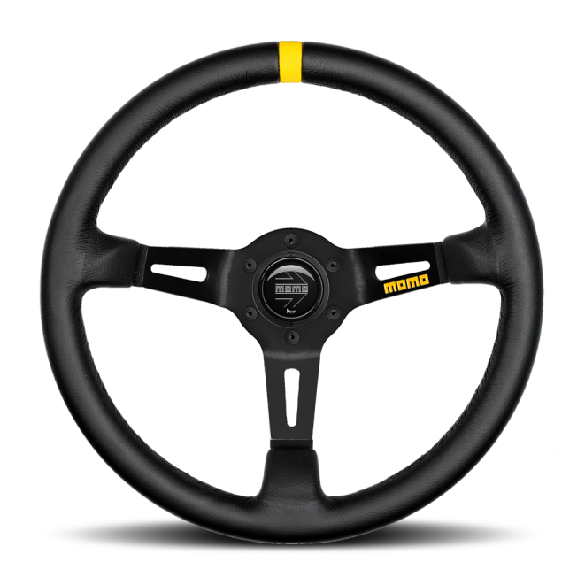 Momo MOD08 Steering Wheel 350 mm -  Black Leather/Black Spokes/1 Stripe-tuningsupply.com