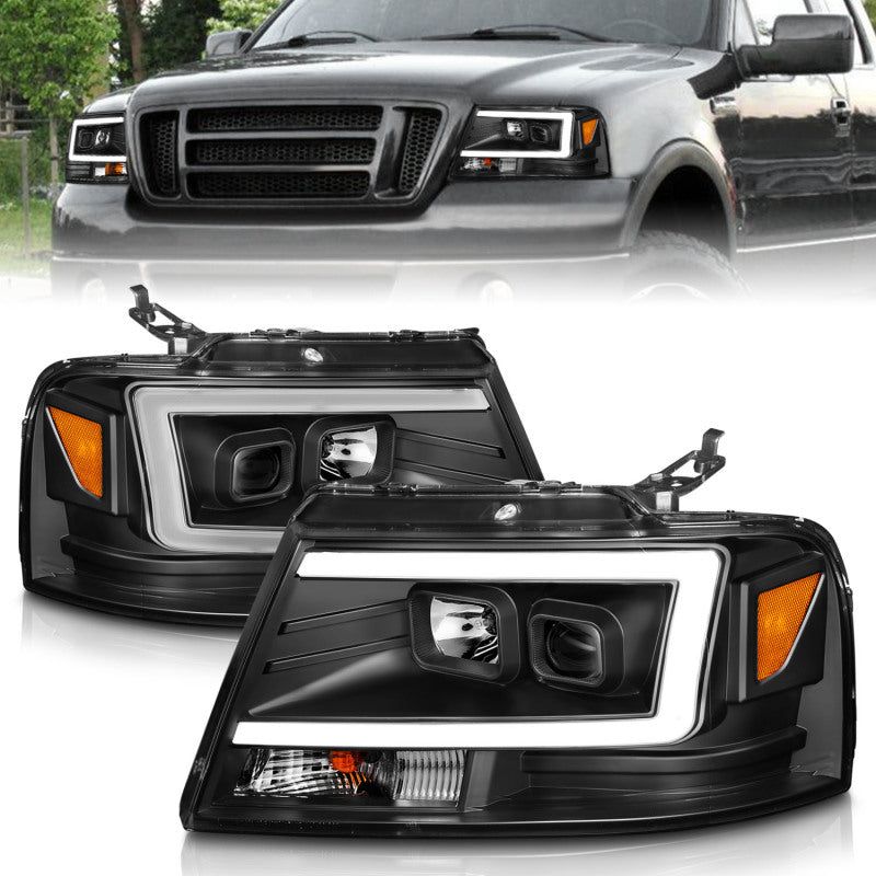 ANZO 2004-2008 Ford  F-150 Projector Headlights w/ Light Bar Black Housing-tuningsupply.com