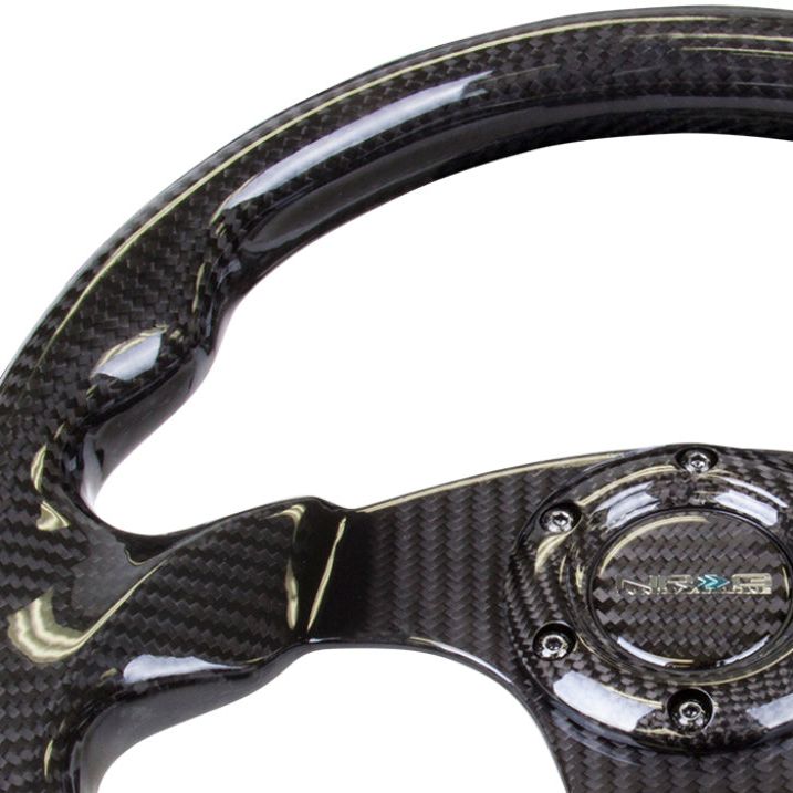 NRG Carbon Fiber Steering Wheel (320mm) Flat Bottom w/Shiny Black Carbon-tuningsupply.com